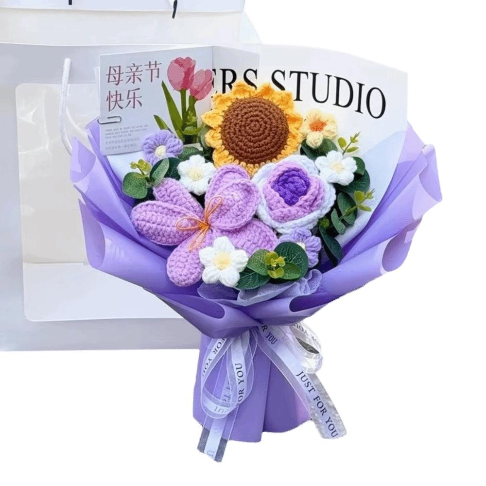 Slunečnice Háčkovaná Květina Kytice Bavlna Umělé Květiny Nová Pletená Květina Dárek na Valentýna