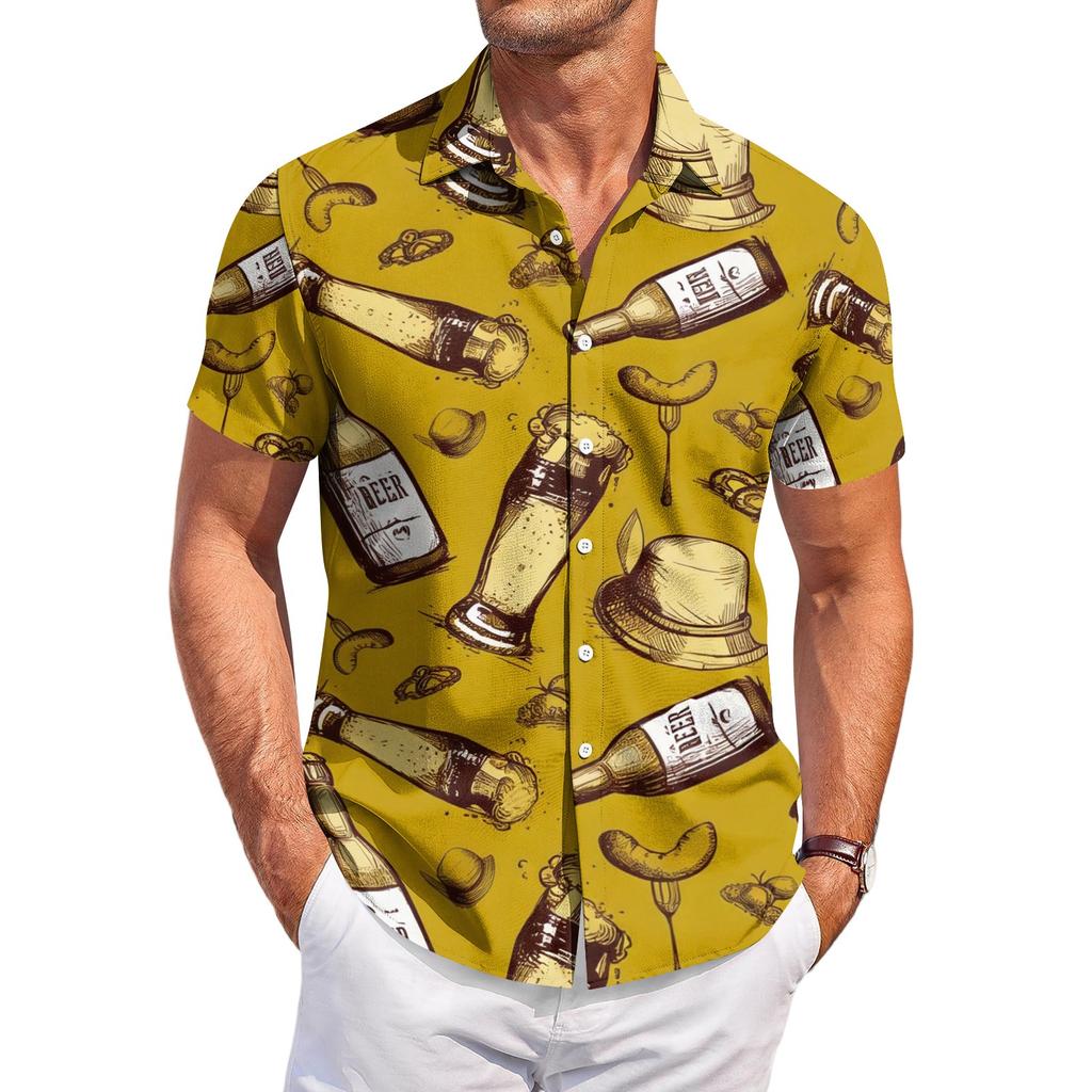 Men's Casual Short Sleeve Button Down Shirt with Mug Print Relaxed Fit Lightweight Top for Everyday Wear Festival
