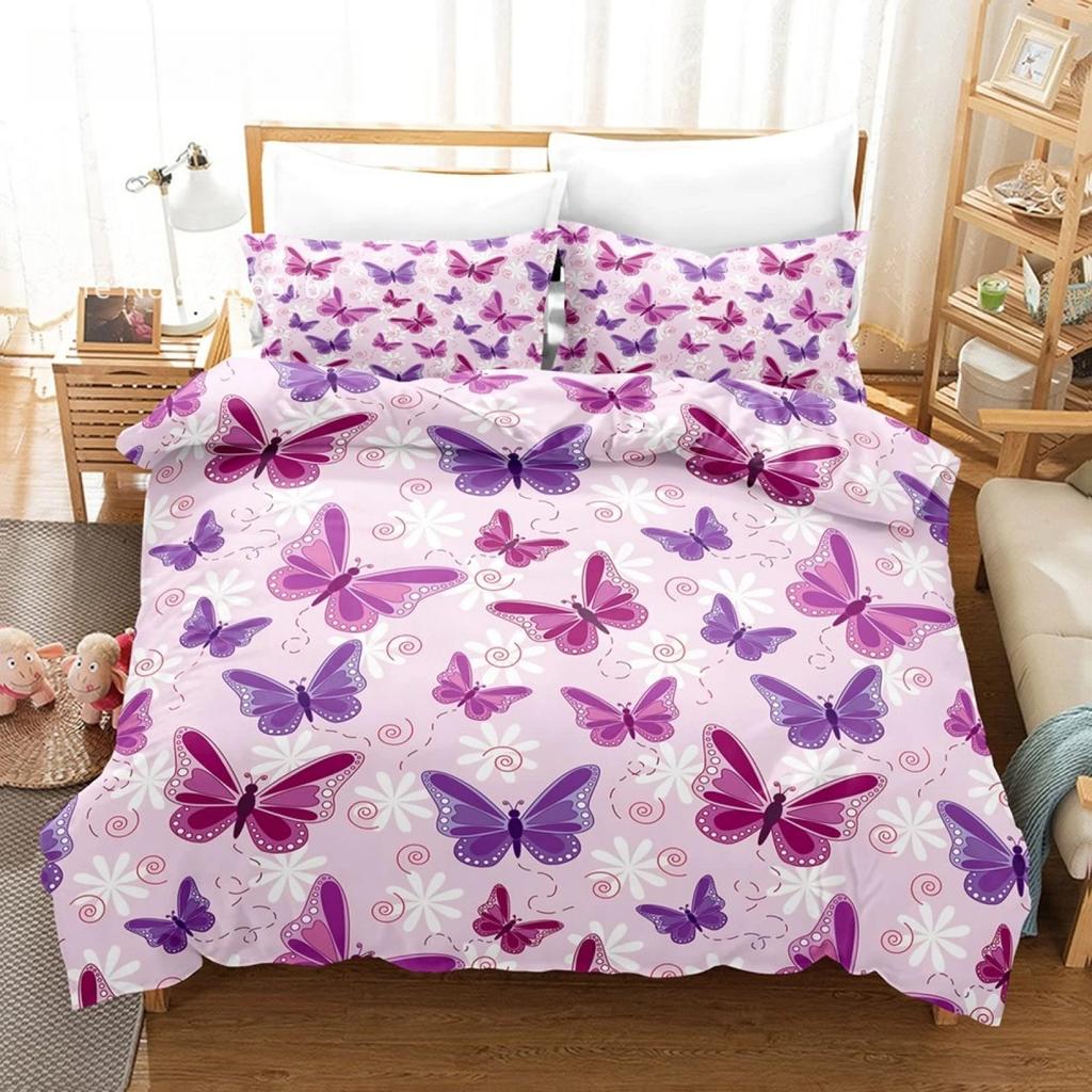 Butterfly Duvet Cover Set Full Size,Rainbow Butterfly Bedding Set For Girls,Rainbow Butterflies Comforter Cover Set,Pink Purple
