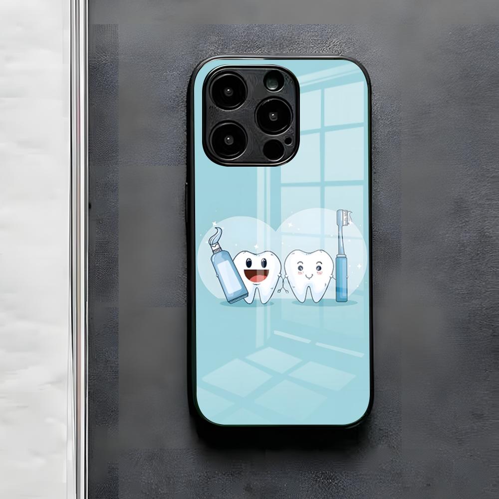

Cute Dentist Tooth Phone Case For IPhone 17 Air 16 E Pro Max 15 14 13 Mini 12 Pro 11 Max Plus Black Glass Cover iPhone 14