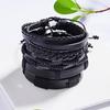 Handmade Vintage Multilayer Men Leaf Leather Bracelet Braided  Star Knot Leaf Rope Wood Beads Wrap Bracelets & Bangles Male Gift