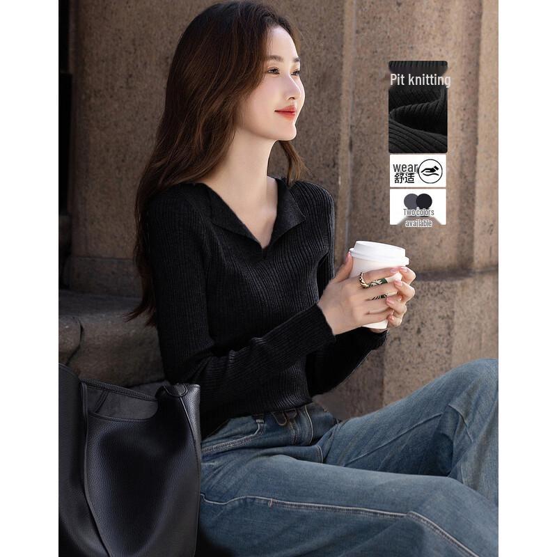 

Женский легкий трикотажный топ с воротником во французском стиле Demana S