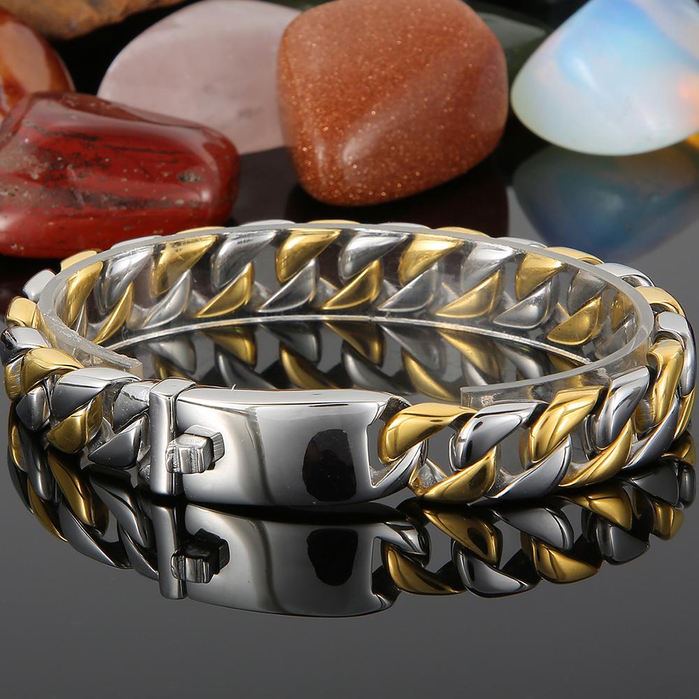 Massive 12/23MM Wide Curb Link Chain Men's Bracelets & Bangles in 316L Stainless Steel Strap Hand Bands for Man Mannen Armband