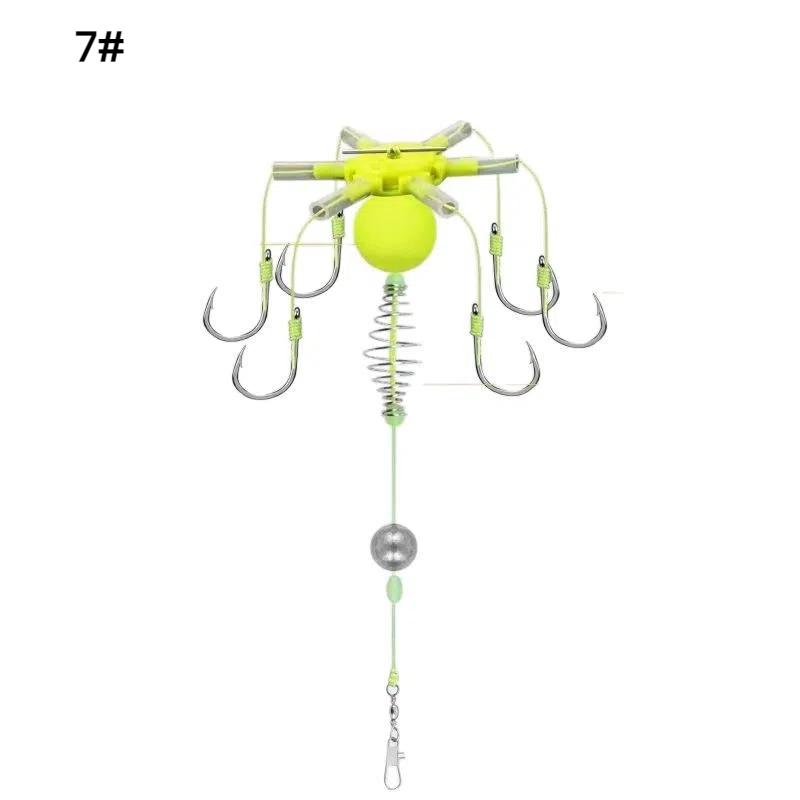 Carbon Steel 6 Hook Fishing Bait Cage Set with Sea String Hook, Sinker Float and Feeder