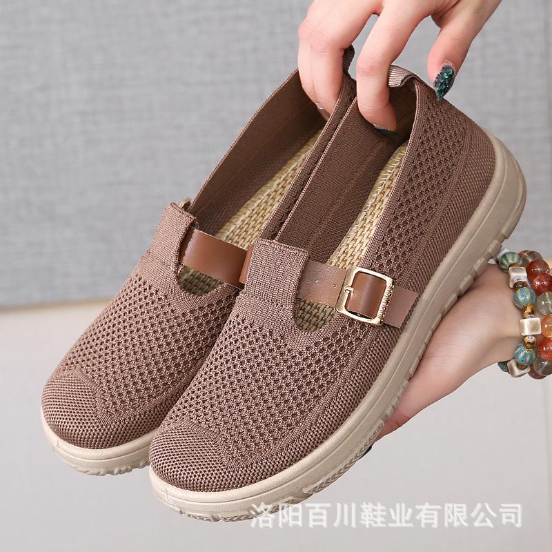 

Туфли для мам новые тканевые туфли женские летние новые летающие тканые дышащие туфли для мам мягкие подошвы одна педаль плоские туфли повседневная обувь 35