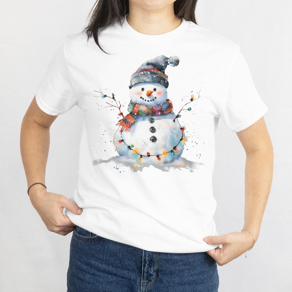 

Watercolor Snowman Winter Chrstimas Lights, Snowman Unisex Festive T-shirt M