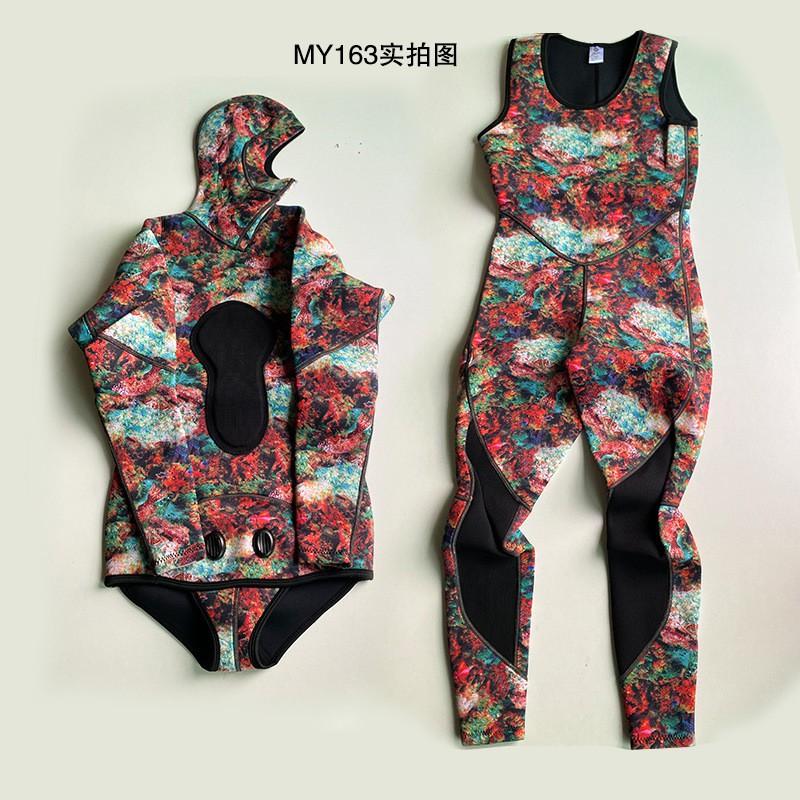 3mm Camo Neoprene Wetsuit Set Hooded Two-Piece Diving Snorkeling Cold Water Swimming Men Adult