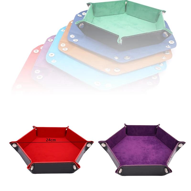 High Quality Foldable Dice Tray Box PU Leather Folding Hexagon Coin Square Tray Dice Game