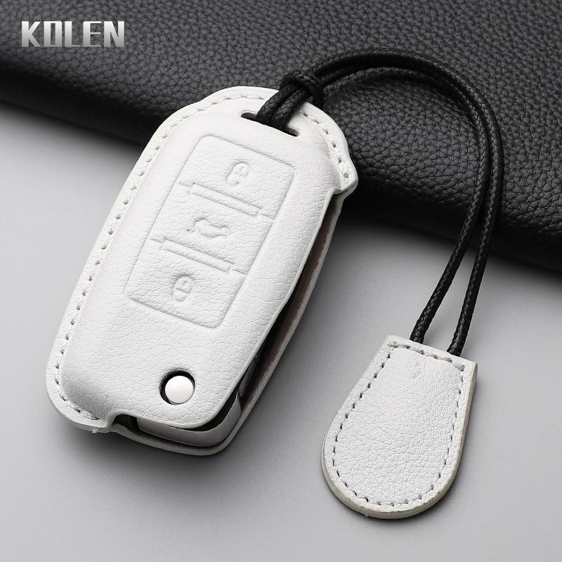 Genuine Leather Auto Key Fob Cover Case Housing Remote Fit For Vw Volkswagen Polo Tiguan Passat B5 B6 B7 Golf 4 5 6 Mk6 Jetta Lavida Fit For Skoda