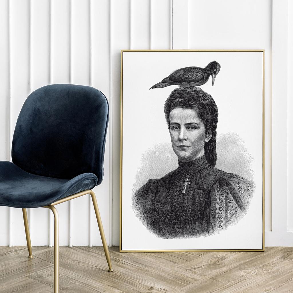 Poster Portrait Sketch Woman Bird