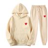 2024 Autumn/Winter Heart Print Trendy Unisex Two-Piece Sportswear Set: Casual Hooded Sweatshirt + Velvet Running Pants