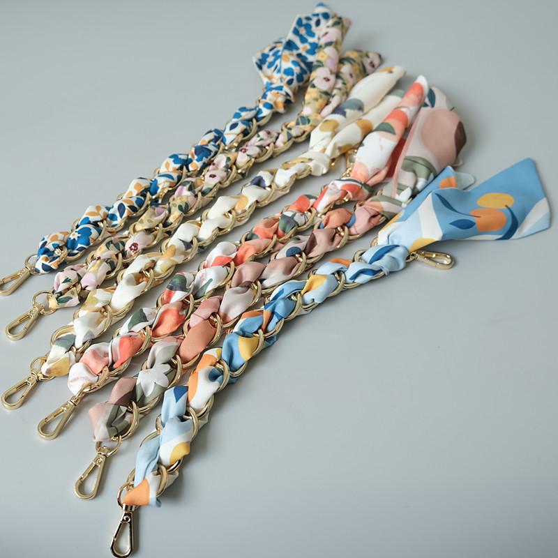 New Fashion Spring Summer Woman Handbag Accessory Part Chains Detachable Replacement Floral Silk Cotton Scarve Strap Women Chain
