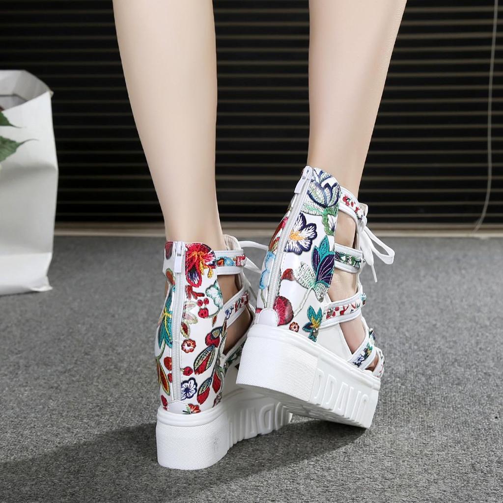 Women's Fish Mouth Wedge Sandals - 11cm High Heel, Breathable Mesh, Thick Sole, Roman Style