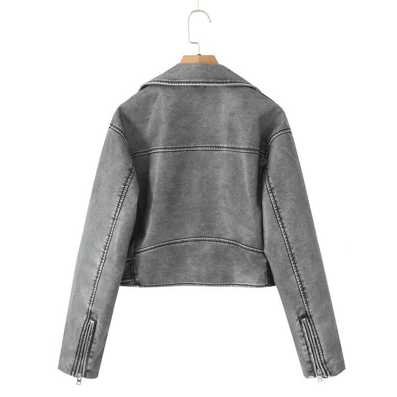 Women Autumn Pu Leather Jacket Zipper Belt Lapel Short Coat Female Motorcycle Black Faux Leather Outwear