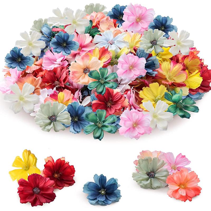 32Pcs/Pack 5cm Pink Silk Artificial Cherry Blossom Flowers Heads for Home Room Decoration Wedding Party Decoration Fake Flowers