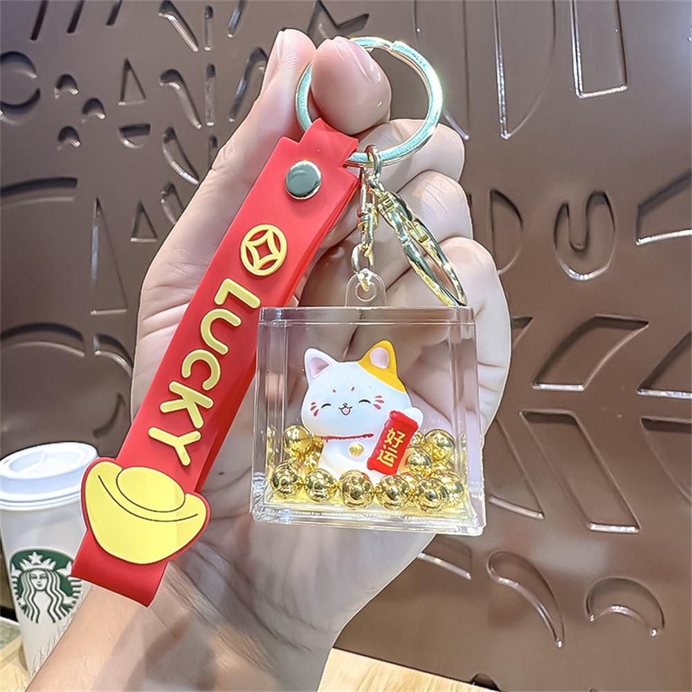 Maneki Neko Keychain Mini Lucky Cat Stress Relief Gift School Bag Charm Car Decor Cute Fashion Keychain