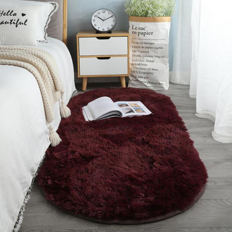 Oval Soft Silkly Plush Carpet Modern Home Decor Living Room Sofa Coffee Table Floor Rug Girl Bedroom Foot Mat Balcony Cushion