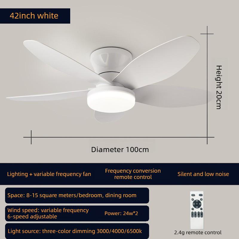 Household Bedroom Electric Ceiling Fan Light Quiet Frequency Conversion Ceiling Fan Lamp Living Room LED Lighting Fan