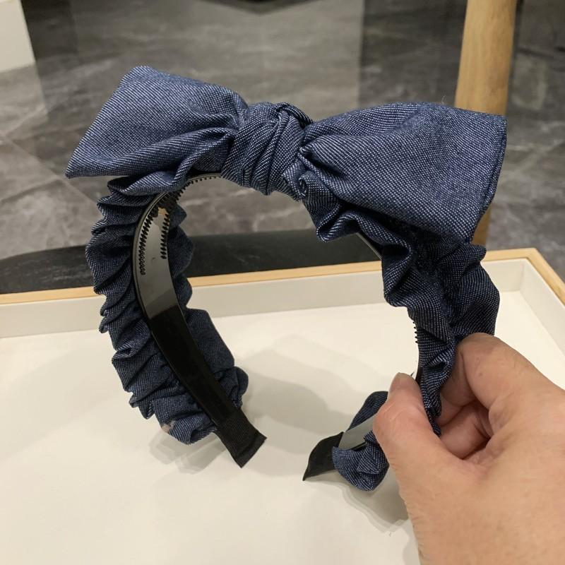 Korean Denim Bowknot Hairband for Women Ruched Fold Handmade Knot Hair Accessories Headbands Adult Female Girls Hair Hoop