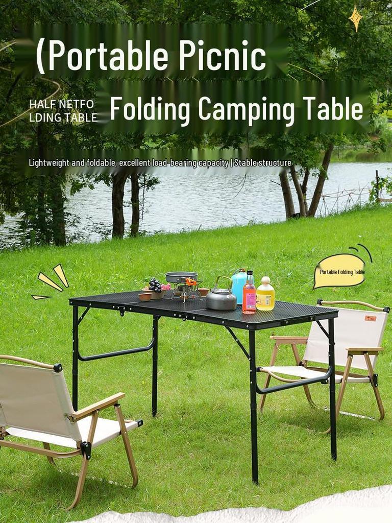 Portable Outdoor Aluminum Folding Picnic & BBQ Table with Double Layer Mesh