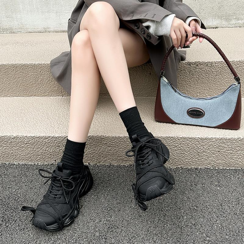 Leather platform dad shoes autumn and winter new lace-up velvet ins trendy casual sports shoes
