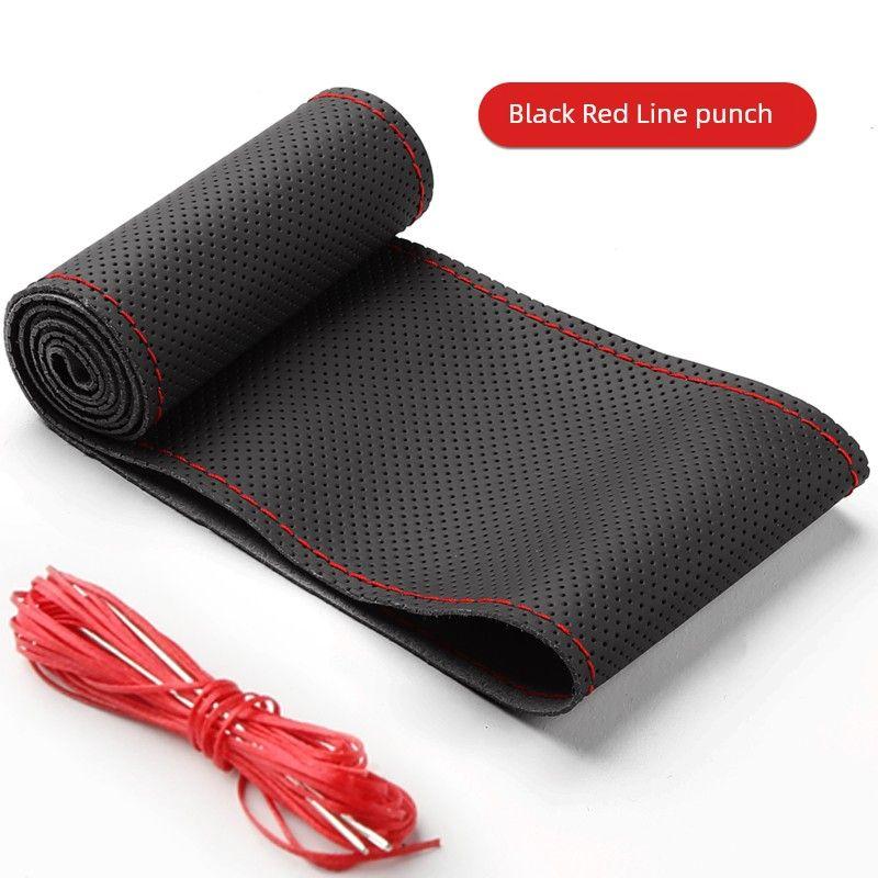 

Cover Genuine Leather Hand Sewing Napa Leather Four Seasons Universal Non-Slip Handmade Internet Celebrity Wear-Resistant Sweat-Absorbing Handle Cover Perforated Model: Black Red Line