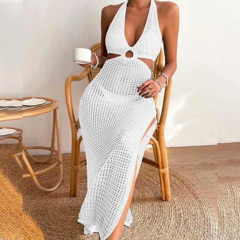 Beach Swimsuit Cover up Beach Dress Women Knitting Cut Out Bikini Swimsuit Blouse Sun-Protective Clothing