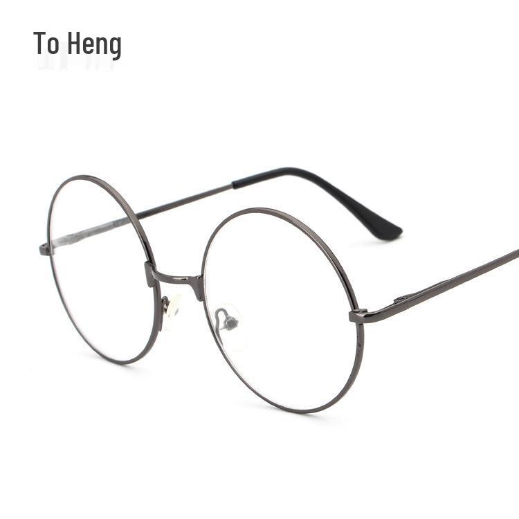 Korean Style Unisex Round Metal Eyeglass Frames with Decorative Flat Lenses