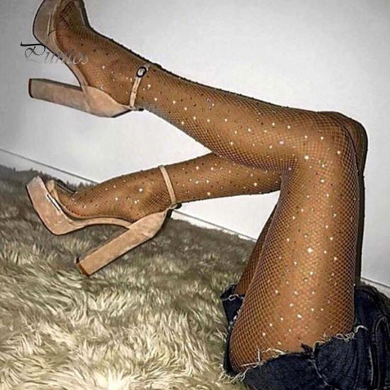 Ultra-thin Fishnet Stockings Women Sexy Pantyhose Shiny Rhinestone High Elasticity Anti-slip Ultrathin See-through Hot Hollow Out Soft Skinny