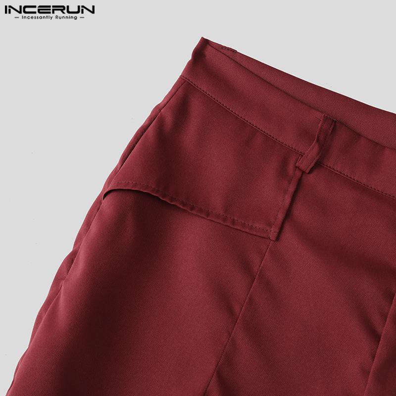 INCERUN Men Zipper Up Layers Patchwork Casual Long Straight Pants Trousers
