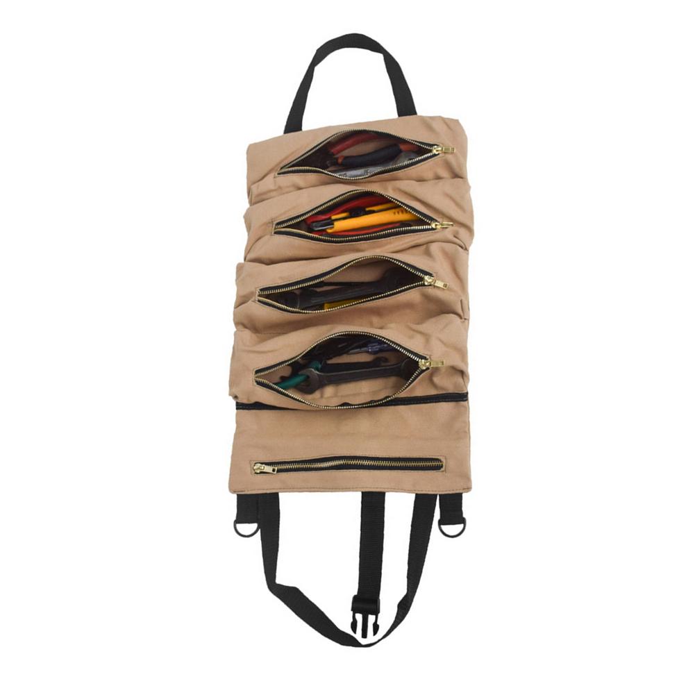Wrench Roll Up Pouch Durable Roll Up Tool Bag Canvas Heavy Duty Tool Roll Organizer Bags With Five Large Pockets For Tools