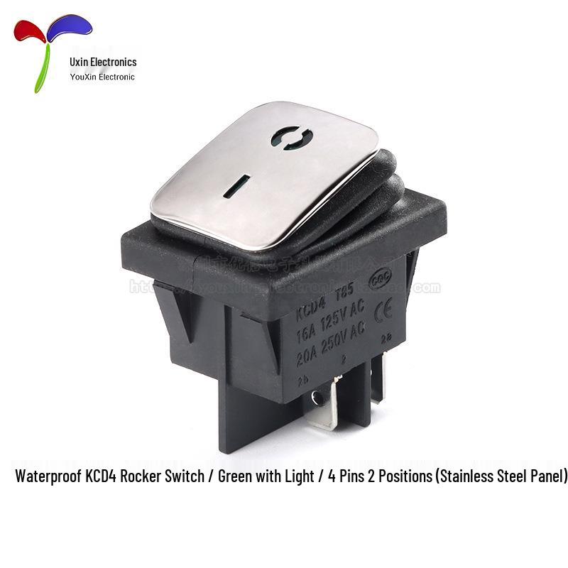 

Stainless Steel Waterproof Rocker Switch, 4-Position, Red/Green/Blue/Yellow Light, 20A Silver Contacts, Dustproof.