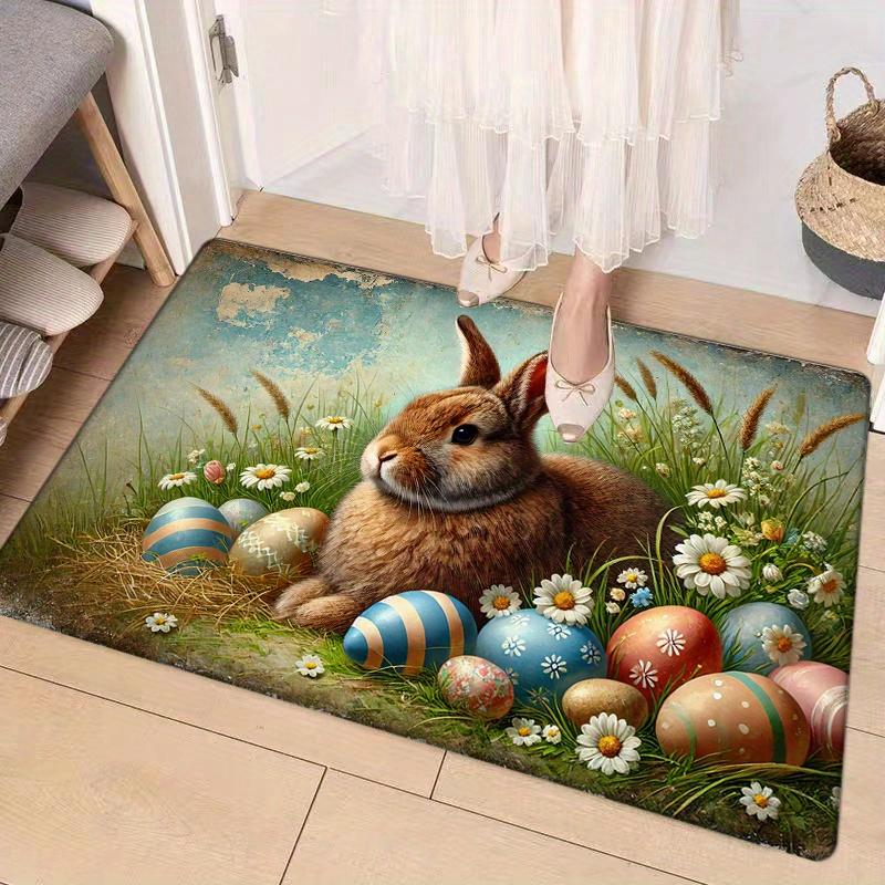 1Pcs Anti Fatigue Kitchen Rugs, Easter Bunny Eggs Print Waterproof Non-Slip Thick Cushioned Kitchen Mat Heavy Duty Comfort Standing Mat for Kitchen