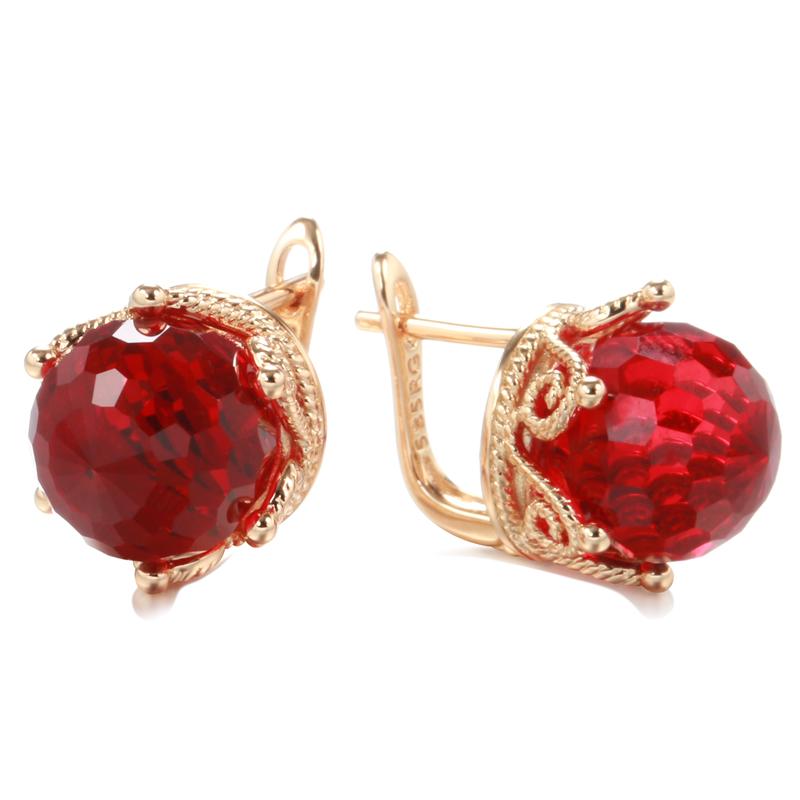 New  Rose Gold Crown Drop Earrings For Women Blue Natural Zircon Ball Ear Clip Earrings Elegant Fine Vintage Jewelry