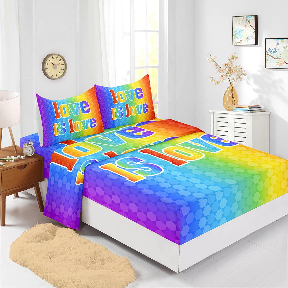 Rainbow Gradual Change Color Four-Piece Mattress Digital Printing Mattress Protective Cover Bedding