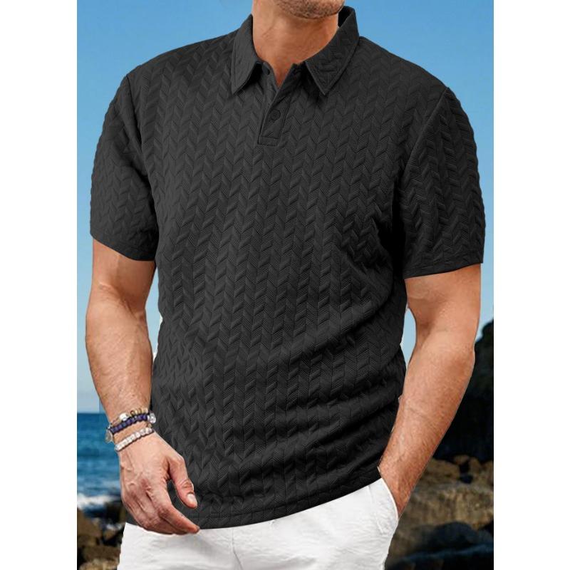 Summer Thin Breathable Sweat Wicking Short Sleeved Loose Casual Solid Color Jacquard Men's Polo Shirts