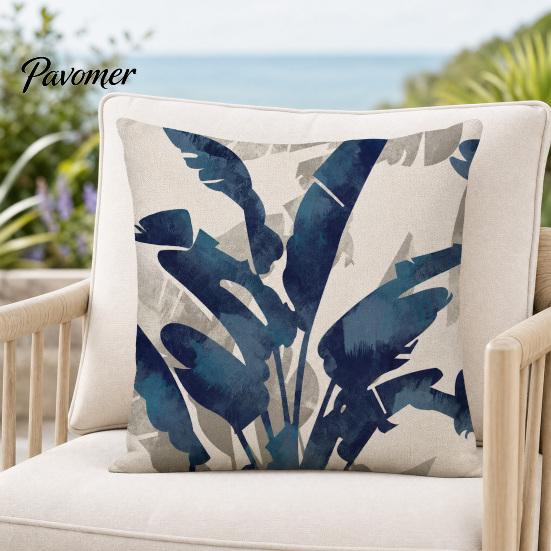 Decorative Throw Pillow Case Banana Leaf Cushion Cover, Tropical Plant Print 18x18 Cover Inch with Hidden Zipper for Sofa Bed Car Seat Linen Blend