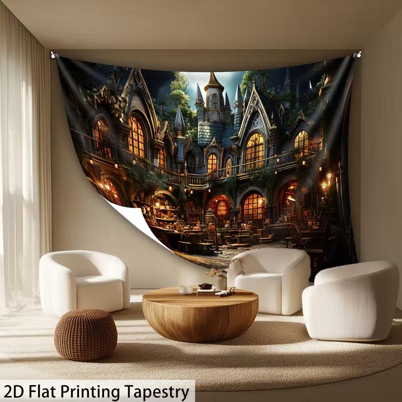 2D Wizarding World Tapestry Dark Academia Castle Interior Wall Hanging