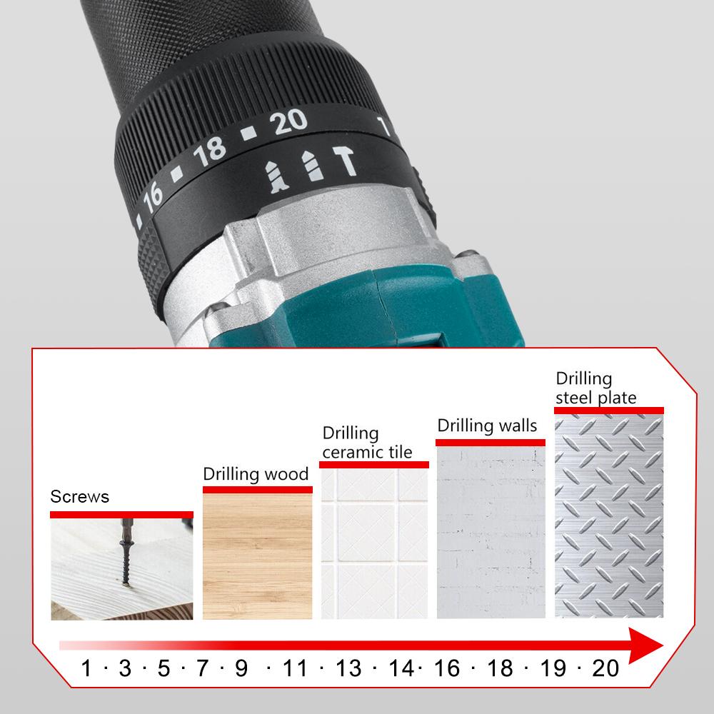 Perceuse à percussion électrique sans balais 1500 W, couple 20 + 3, tournevis électrique 3 en 1, perceuse à percussion, outils électriques pour batterie Makita 18 V
