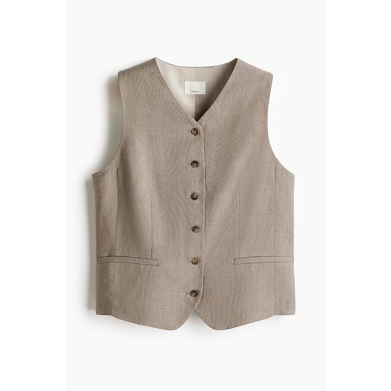 

HM 2025 Лето Новый Удобный Жилет от Костюма из Смеси Льна 1275503 Rice Gray 155/80(34)