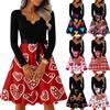 Women's Casual Fashion Long Sleeve Christmas Graphic Printed Vintage Long Dresses