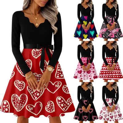 Moda casual feminina manga longa natal gráfico impresso vintage vestidos longos