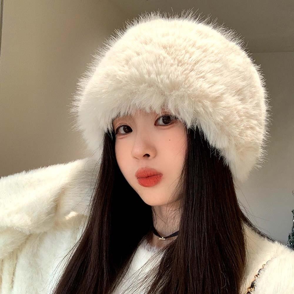 Imitation Mink Fur Winter Fisherman Hat Temperament Anti-cold Basin Cap Plush Bucket Hat Travel