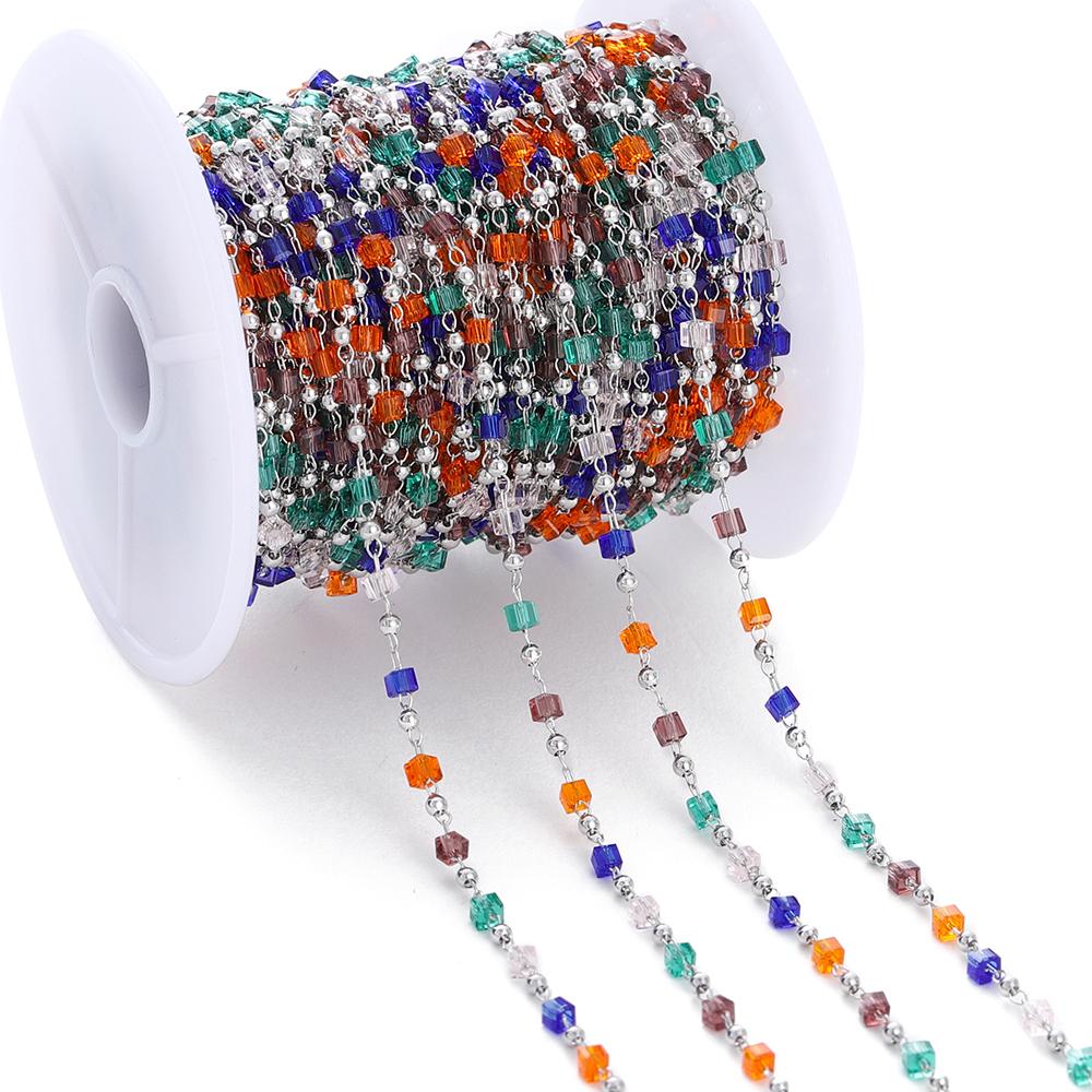 1Meter Colorful Cube Stone with Copper Beads Chains Necklace Chain for DIY Anklet Bracelets Handmade Jewelry Making Accessories