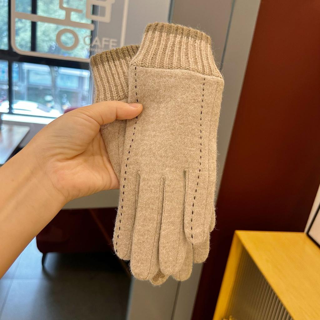 Mănuși de ciclism calde de iarnă pentru femei Stil coreean Catifea Îngroșate Rezistente la frig și vânt Ecran tactil Iarnă Piele întoarsă Catifea germană Studenți