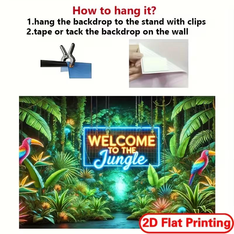 2D Green Jungle Toucan Background Cloth Neon Sign Photo Booth Prop
