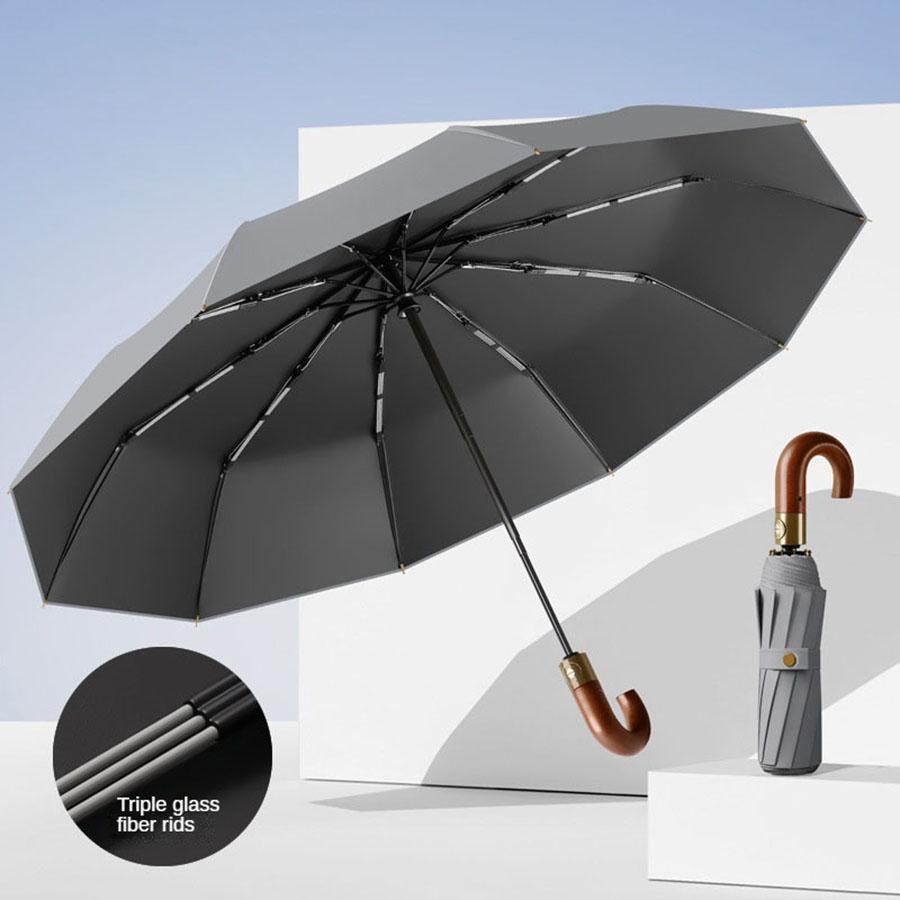 Windproof UV Protection Casual Folding UPF50+automatic Umbrella Handle Curved Handle Design, Stylish Design Compact Sun and Rain