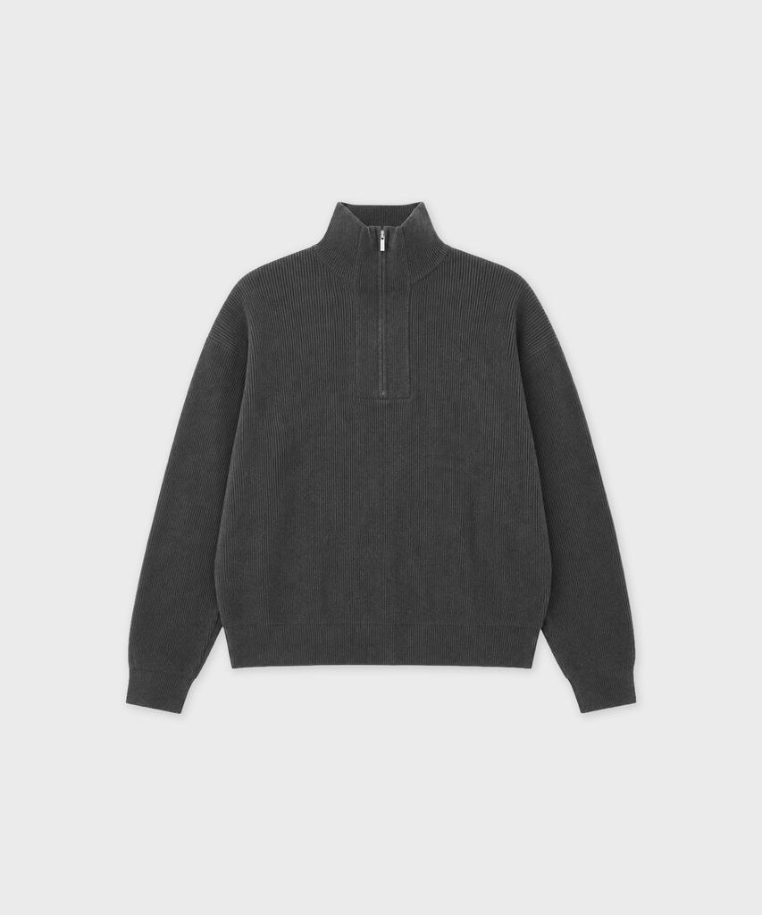 WORK ON BODY OFF Ruga Semi-Overfit Half Zip-Up Knit [Charcoal]