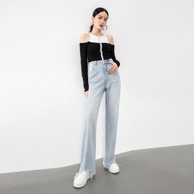 RAIN.CUN Women's High-Waist Thin Wide-Leg Jeans