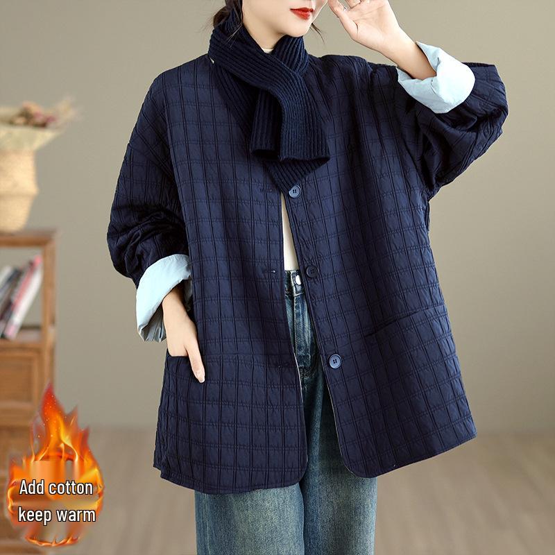 

Women s High-Grade 2025 Cotton Padded Jacket: Winter Loose Fit, Casual Round Neck Design L чорний